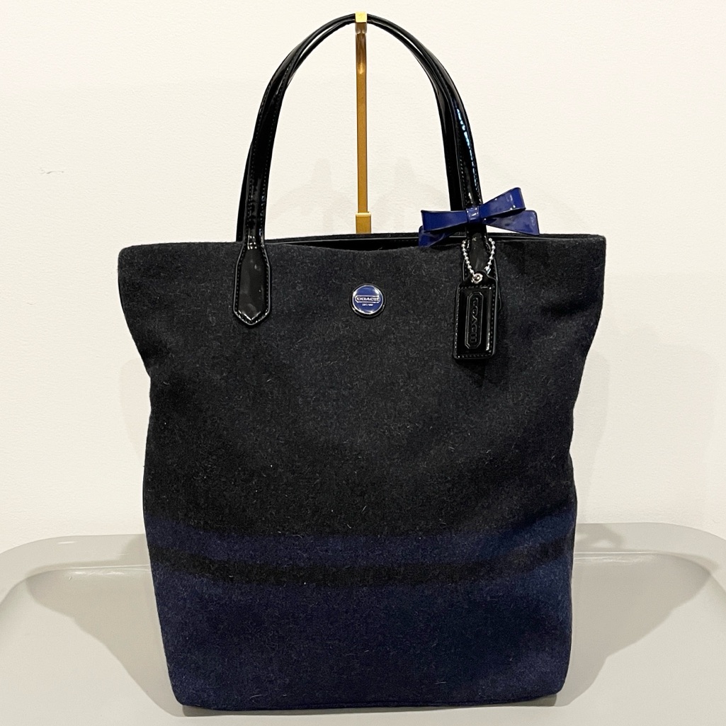 Coach Signature Stripe Wool Tote Euc
